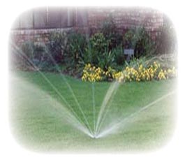 A Toro™ sprinkler head watering the lawn.